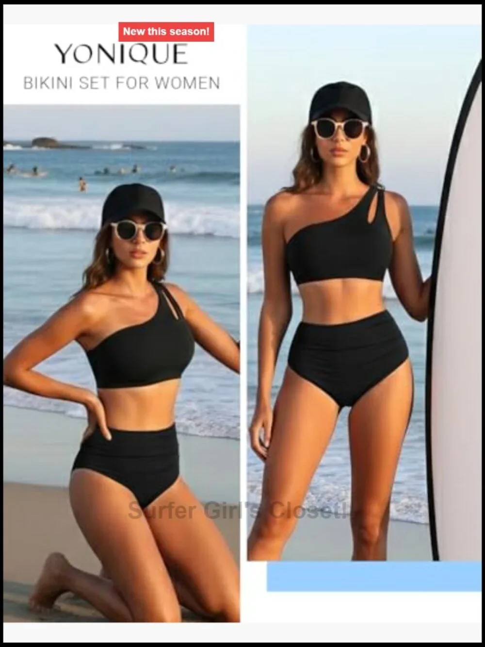 Two Piece Tummy Control High Waisted One Shoulder Bikini Swimsuit